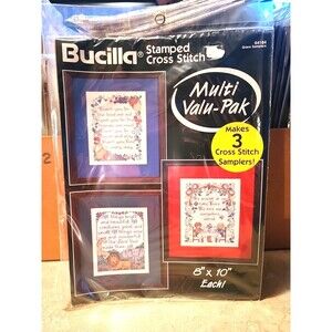Vintage Bucilla Set of 3 Grace Samplers 8"x10" Each Stamped Cross Stitch Kit